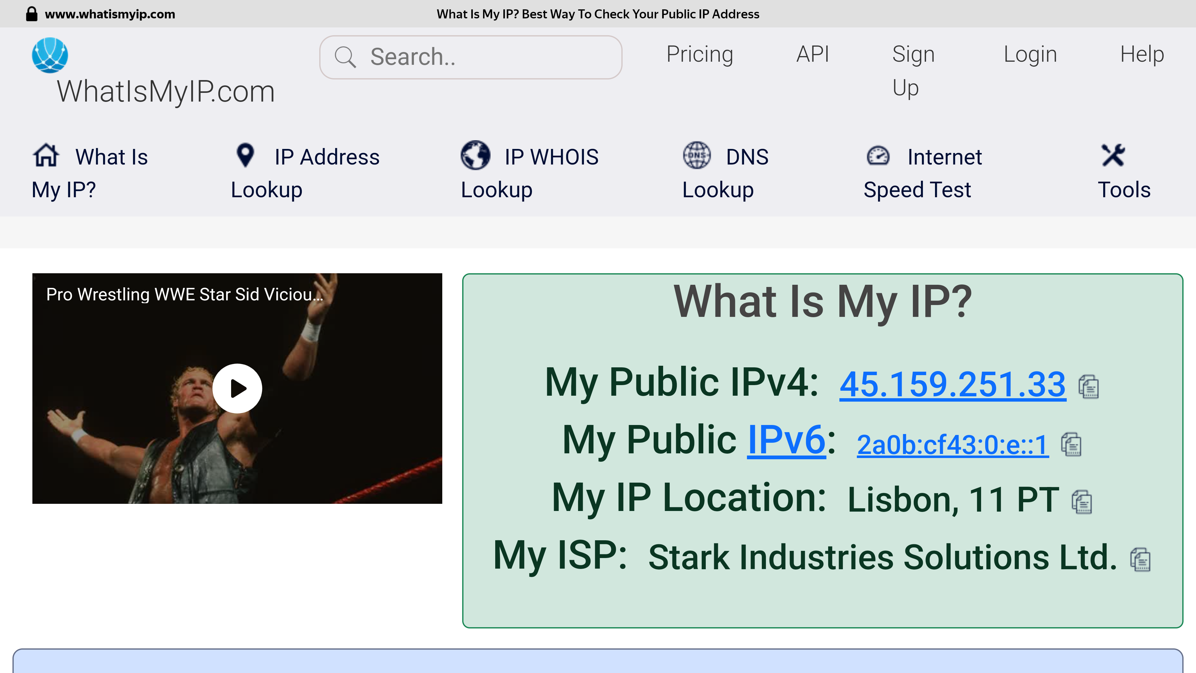 IP address check after connecting to a VPN server in Portugal