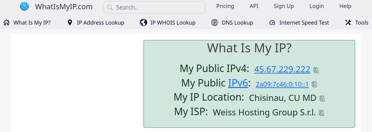 IP address check after connecting to the Moldova server