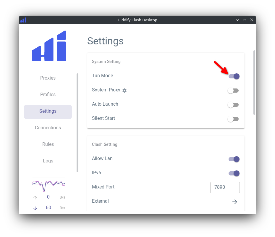 Hiddify Clash Desktop application settings