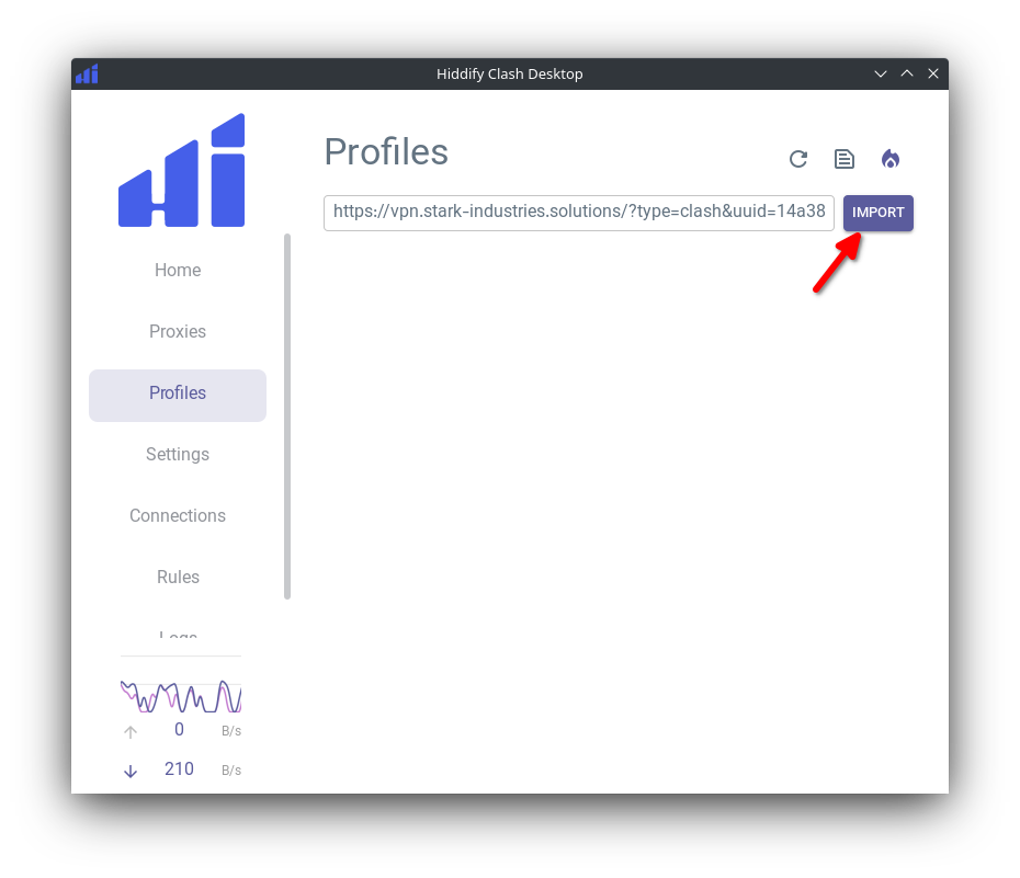 Import subscription in the Hiddify Clash Desktop application