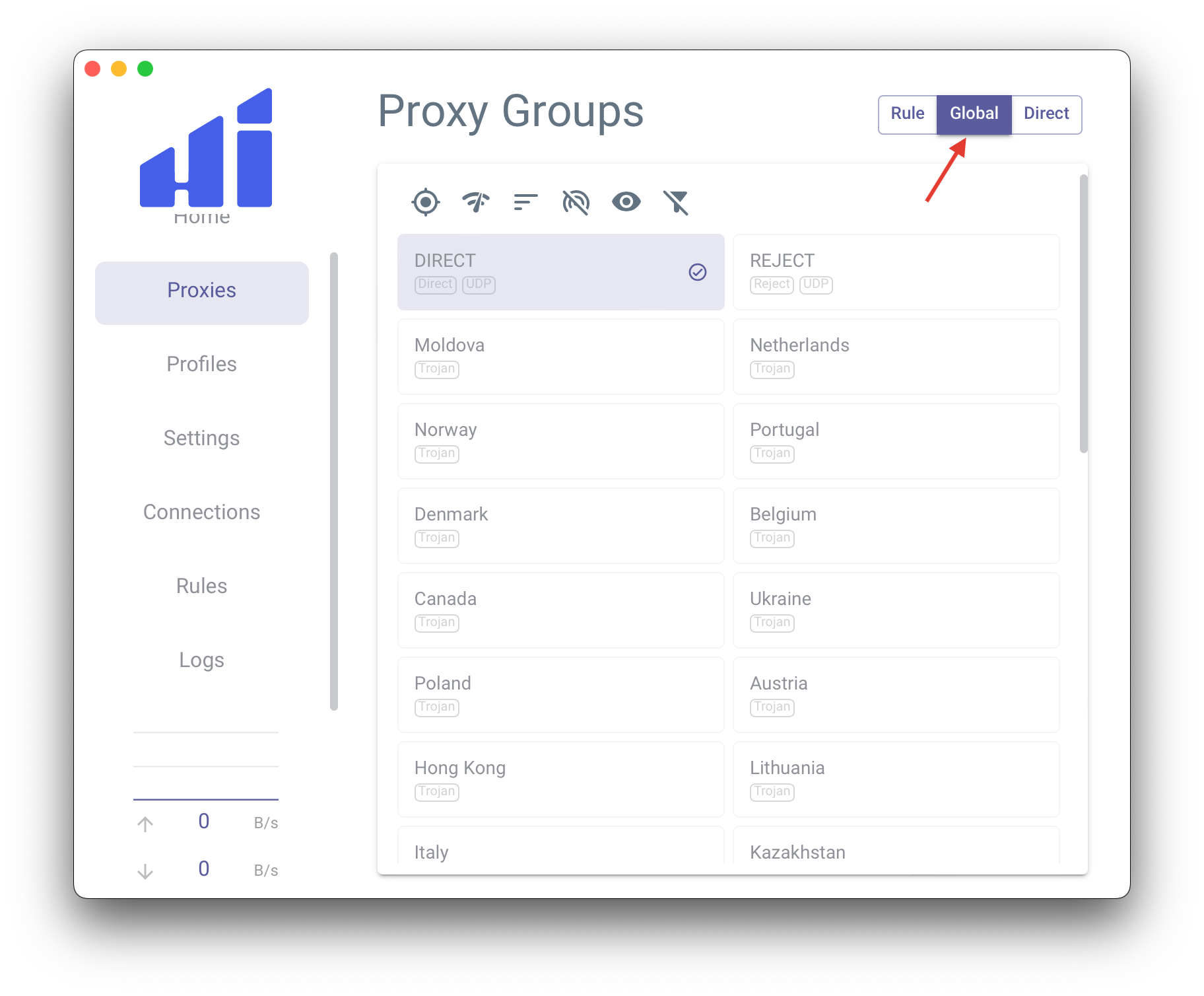 Application operating mode selection