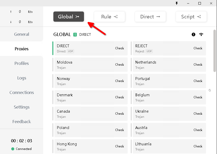 Application operating mode selection